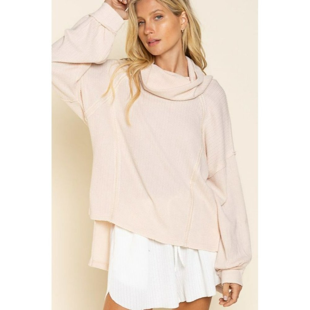 253. POL Clothing Oversized Thermal Top Peach Cream Small